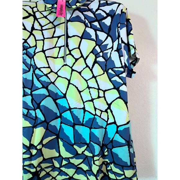 Simplicité By Jamie Sadock Multicolor Mosaic Print Polo Shirt XL Stretch Zip New - Picture 2 of 10